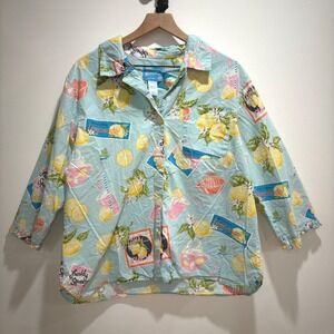 Nick‎ & Nora Womens XL Lemonade Print Sleepwear Pajama Top Sleep Shirt